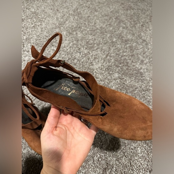 Free People Nouvella Wrap Brown Heels Suede Leather Wooden Heel,size 6.5 - Picture 8 of 13